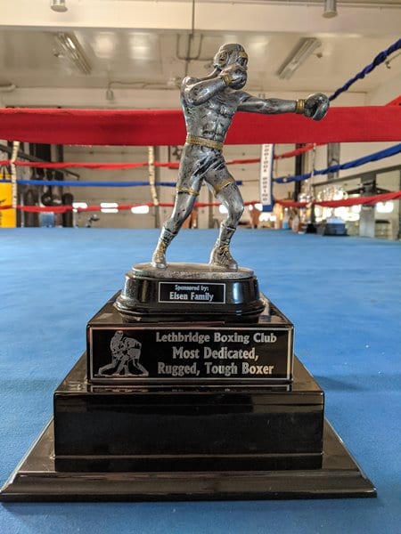 Most Dedicated Rugged Tough Boxer trophy